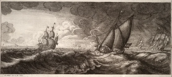 A Yacht and Three Warships in a Storm. State 1
